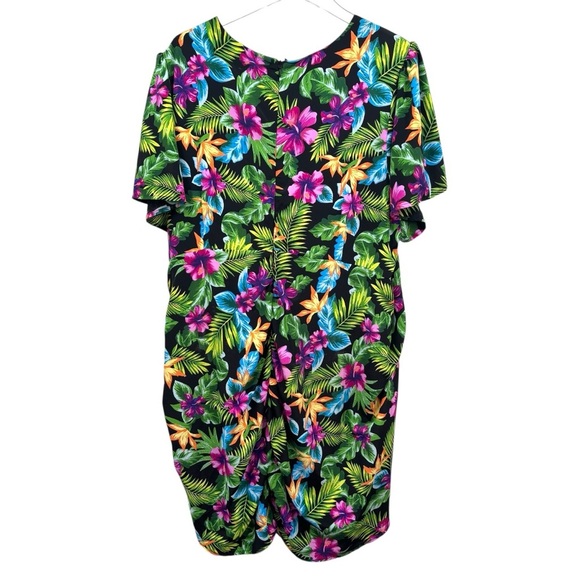 Forever 21 Plus Size 3X Tropical Floral Mini Dress Puff Sleeve Square Neckline - Picture 3 of 6